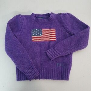 Polo Ralph Lauren Sweater Girls 5 Purple Lambswool American Flag Knit